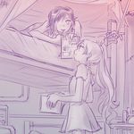  bed bedroom book commentary long_hair multiple_girls on_bed pajamas ponytail ruby_rose rwby rwby_fanartnest short_hair sketch sleep_mask standing weiss_schnee 