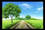  blue_sky border cloud commentary_request day grass highres hill hirota_(masasiv3) no_humans outdoors road scenery sky tree windowboxed 