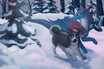  blue_eyes canine day detailed_background dog dragon duo feral horn izabella mammal membranous_wings outside paws red_eyes snow spines standing wings yana-r 