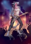  2017 5_fingers barefoot blue_tongue breasts clothed clothing detailed_background felicia_cat female fur grey_fur grey_hair group hair musical_instrument open_mouth sergal teeth 