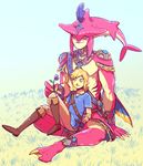  armor blush breath_of_the_wild clothed clothing digital_media_(artwork) duo fish flower hair hi_res humanoid hylian link male male/male mammal marine nintendo outside plant shark sidon_(zelda) smile the_legend_of_zelda video_games viiperfish zora 