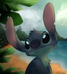  2016 :| alien avian back_markings beach bird black_eyes blue_fur blue_nose cartoonboyfriends chest_tuft detailed_background digital_drawing_(artwork) digital_media_(artwork) disney experiment_(species) fur hawaii head_tuft hi_res leaf lilo_and_stitch markings nose_wrinkle notched_ear seaside sky solo stitch tuft 