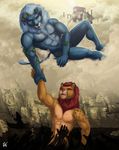  2016 5_fingers abs anthro biceps biped black_fur black_nose black_penis black_spots blue_eyes blue_fur blue_mane blue_nipples blue_tail boat body_hair brown_fur chest_hair cloud countershade_face countershade_torso countershading digital_media_(artwork) dionysus disembodied_hand duo_focus eyebrows feline flaccid food fruit fur gondola grapes greek greek_mythology group happy_trail heaven hi_res hybrid leopard lion lukerative lying male mammal mane muscular muscular_male mythology nipples nude on_side open_mouth pecs penis pink_eyes pink_mane pink_nipples river rov serratus signature silhouette sky spots spotted_fur sun tail_tuft tan_countershading tan_fur tuft vehicle vines yellow_sclera 