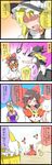  comic commentary_request crossover dress fennekin gen_6_pokemon hair_ribbon hakurei_reimu hat highres kirisame_marisa noel_(noel-gunso) pokemon pokemon_(creature) ribbon touhou translated yakumo_ran yakumo_yukari 