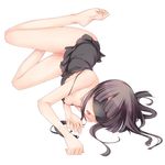  ass bangs bare_legs barefoot binzoko_megane_(san-inch) black_hair blindfold breasts camisole commentary_request feet full_body long_hair lying on_side open_mouth original plantar_flexion simple_background small_breasts soles solo thighs toes white_background 