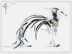  2016 ambiguous_gender black_feathers black_nose canine ear_piercing feathers feral fur hybrid mammal piercing simple_background solo standing tatchit white_background white_fur 