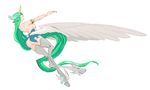  1girl alternate_costume armlet ass breasts dress eyes_closed green_eyes green_hair high_heel_boots horn large_breasts league_of_legends lipstick long_hair nipples short_dress solo soraka star_guardian_soraka thigh_boots very_long_hair white_boots wings 