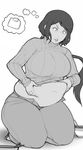  belly belly_grab breasts clothes_lift fat grabbing greyscale gundam gundam_build_fighters highres huge_breasts iori_rinko monochrome navel open_mouth pewbutt plump short_hair sweat sweater sweater_lift thick_thighs thighs weighing_scale weight_conscious 