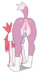  anthro anus ass_up bending_down breasts butt clothing female fur hair legwear mammal noill purple_fur pussy red_hair simple_background socks solo under_boob white_background 