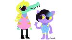  alligator alpha_channel anthro barefoot black_hair blonde_hair blue_hair bratty_(undertale) cat catty_(undertale) clothing cosmicsoda crocodilian duo ear_piercing eyelashes feline female fur hair lipstick makeup mammal multicolored_hair night_in_the_woods overalls piercing pink_eyes purple_fur reptile scalie sharp_teeth smile style_parody teeth two_tone_hair undertale video_games yellow_eyes 