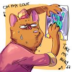  anthro burgerpants clothed clothing digital_media_(artwork) feline fur hat hi_res humor lagomorph mammal musical_note nicecream_man open_mouth rabbit singing stated_homosexuality sweat undertale unknown_artist video_games 