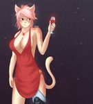  2017 alcohol amputee anthro beverage big_breasts breasts capri cat cleavage clothed clothing doxxyl dress feline female hair hi_res jewelry mammal pink_hair prosthetic red_eyes short_hair skimpy smile solo standing wine 