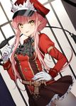  alluring_chief_warden_look bad_id bad_pixiv_id breasts fate/grand_order fate_(series) gambe gloves hat highres holding_whip long_hair looking_at_viewer medb_(fate)_(all) medb_(fate/grand_order) medium_breasts military military_uniform open_mouth peaked_cap pink_hair skirt smile uniform whip white_gloves yellow_eyes 