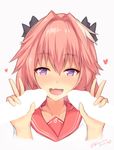  astolfo_(fate) bangs black_bow blush bow censored collarbone commentary dated double_handjob double_v eyebrows_visible_through_hair fang fate/apocrypha fate/grand_order fate_(series) hair_bow hair_intakes handjob heart heart-shaped_pupils kuavera long_hair male_focus mars_symbol multicolored_hair multiple_penises open_mouth otoko_no_ko penis pink_hair pink_sailor_collar purple_eyes sailor_collar sailor_shirt shirt signature simple_background smile streaked_hair symbol-shaped_pupils v yaoi 