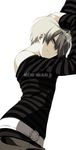  androgynous belphegor_(reborn) belt hair_over_eyes katekyo_hitman_reborn! looking_at_viewer male_focus misteor shirt smile solo striped striped_shirt tiara 