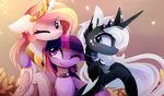  blue_eyes equine eyelashes feathered_wings feathers female friendship_is_magic fur group hair hooves horn magnaluna mammal my_little_pony princess_celestia_(mlp) princess_luna_(mlp) purple_eyes purple_fur purple_hair smile twilight_sparkle_(mlp) white_hair winged_unicorn wings 