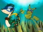  4:3 diving female jota male marine merfolk nintendo pikachu pok&eacute;mon sea snivy unknown_artist video_games water 