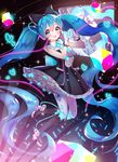  :d absurdly_long_hair absurdres black_bow black_footwear blue_eyes blue_hair blue_neckwear boots bow dress eyebrows_visible_through_hair floating_hair full_body gloves hair_between_eyes hair_bow hatsune_miku headphones heart heart_hands highres layered_dress long_hair magical_mirai_(vocaloid) necktie open_mouth pantyhose peter_(will100sss) short_dress short_necktie sleeveless sleeveless_dress smile solo twintails very_long_hair vocaloid white_gloves white_legwear 