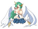  2017 absurd_res alpha_channel big_breasts breasts clothed clothing disembodied_penis feathered_wings feathers fellatio female fingers footwear green_hair hair hand_on_penis hi_res horn huge_breasts humanoid humanoid_penis inverted_nipples long_ears long_hair male male/female mammal nipples one_eye_closed open_mouth oral padark_(artist) penis pussy saliva sex simple_background sitting skirt soraka teeth thick_thighs tongue tongue_out transparent_background video_games voluptuous wide_hips wings yellow_eyes 