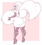  anthro big_breasts breasts clothing female huge_breasts hyper hyper_breasts legwear makeup mammal monochrome mr.pink nipples rodent rubber solo squirrel standing thick_bottom_lip thigh_highs voluptuous 