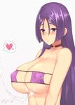  after_paizuri bangs bare_shoulders bikini blush breasts choker cleavage collarbone covered_nipples cum cum_on_body cum_on_breasts cum_on_upper_body cum_string dated eyepatch_bikini fate/grand_order fate_(series) hair_between_eyes heart heart-shaped_pupils kuavera large_breasts long_hair minamoto_no_raikou_(fate/grand_order) minamoto_no_raikou_(swimsuit_lancer)_(fate) open_mouth parted_bangs purple_bikini purple_eyes purple_hair signature simple_background spoken_heart swimsuit symbol-shaped_pupils very_long_hair 