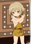  ahoge bare_legs blonde_hair commentary_request crossed_arms gobanme_no_mayoi_neko highres kaneshiro_sora off_shoulder short_hair solo tenshi_no_3p! toga wardrobe_malfunction yellow_eyes 