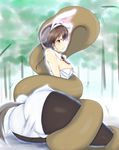  1girl ass blush breasts brown_eyes brown_hair bunnysuit gertrud_barkhorn isosceles_triangle_(xyzxyzxyz) large_breasts pantyhose snake strike_witches vore world_witches_series 