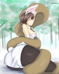  1girl ass blush breasts brown_hair bunnysuit eyes_closed gertrud_barkhorn isosceles_triangle_(xyzxyzxyz) large_breasts pantyhose snake strike_witches vore world_witches_series 