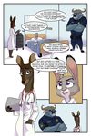  2017 akiric anthro barefoot bed belt bovine buckteeth buffalo cape_buffalo cervine chief_bogo clipboard clothed clothing comic crossed_arms deer dialogue dipstick_ears disney doctor english_text eyeshadow female group hand_in_pocket holding_object hospital hospital_gown inside judy_hopps lagomorph makeup male mammal pen police_uniform rabbit sitting stethoscope teeth text uniform utility_belt zootopia 