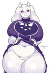  2017 anthro big_breasts blush breasts caprine cherrikissu female fur goat hi_res horn looking_at_viewer mammal pussy robes simple_background solo toriel undertale video_games white_background white_fur 