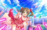  artist_request balloon bangs blue_sky blush bow brown_eyes brown_hair choker day hair_bow holding holding_microphone idol idolmaster idolmaster_cinderella_girls idolmaster_cinderella_girls_starlight_stage imai_kana leaf looking_at_viewer microphone music official_art open_mouth outdoors pink_skirt polka_dot puffy_short_sleeves puffy_sleeves sailor_collar short_sleeves singing skirt sky smile solo stage striped thighhighs tree twintails white_legwear wrist_cuffs 