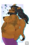  anthro anus breasts butt calicocoquette clothing female hyndrim legwear lizard looking_back nipple_piercing nipples one_eye_closed piercing reptile scalie slightly_chubby smile solo standing thick_thighs thigh_highs wink 