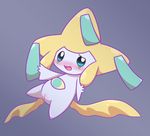  1girl arms_up blue_background blue_eyes blush floating full_body highres jirachi legs_apart looking_up negoya no_humans open_mouth outstretched_arms pokemon pokemon_(creature) pokemon_rse pussy simple_background smile solo third_eye uncensored 