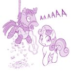  2017 baseball_bat candy dstears equine female feral food friendship_is_magic hair horn mammal monochrome my_little_pony pi&ntilde;ata simple_background solo sweetie_belle_(mlp) text unicorn white_background 
