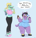  alligator anthro big_breasts blush bratty_(undertale) breasts cat catty_(undertale) clothed clothing crocodilian duo feline female looking_at_viewer mammal reptile scalie slightly_chubby undertale video_games yellowhellion 