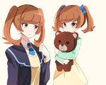  2girls brown_eyes brown_hair child joman multiple_girls ribbon skirt stuffed_animal stuffed_toy twintails younger yu-gi-oh! yuu-gi-ou_vrains zaizen_aoi 