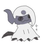  absol absol_(cosplay) black_eyes cosplay full_body horn mimikyu negoya no_humans pokemon pokemon_(creature) pokemon_rse pokemon_sm short_hair simple_background sketch solo standing tail text translation_request wavy_mouth white_background white_hair 