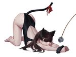  animal_ears ass back back_cutout bangs bare_hips bare_legs bare_shoulders barefoot bell black_eyes black_hair black_hairband black_scrunchie blunt_bangs breast_press breasts cat_ears cat_tail cat_teaser clenched_hands dongho_kang fake_animal_ears fake_tail from_side full_body hairband hands_together high_ponytail highleg highleg_leotard jingle_bell leotard long_hair long_ponytail looking_away looking_to_the_side medium_breasts mole original outstretched_arms ponytail red_ribbon ribbon scrunchie sideboob simple_background solo tail tail_bell tail_ribbon top-down_bottom-up v_arms white_background wrist_scrunchie 