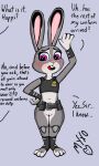 anthro blush bottomless clothed clothing disney embarrassed female grey_body hi_res judy_hopps lagomorph leporid mammal myxosaurus partially_clothed purple_eyes rabbit solo zootopia