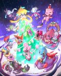  :d celebi commentary diancie floating genesect glowing green_eyes hat highres hoopa hoopa_(confined) jirachi keldeo kelvin-trainerk looking_up magearna manaphy marshadow meloetta mew_(pokemon) night no_humans open_mouth outdoors pokemon pokemon_(creature) red_headwear santa_hat shaymin shaymin_(sky) smile twitter_username victini volcanion watermark zarude zeraora 