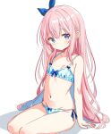  1girl blush bra breasts closed_mouth collarbone commentary_request groin hair_ornament highres looking_at_viewer navel original panties petite pink_hair sakura_mikan_(chirizakura) seiza simple_background sitting small_breasts solo underwear white_background 