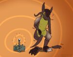&lt;3 4_eyes alien animate_inanimate anthro clothing costume falling_apart fursuit human living_clothing living_fursuit machine male mammal multi_eye nude simple_background solo sound_effects species_transformation tail text transformation