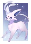  animal_focus artist_name border colored_skin commentary_request espeon forehead_jewel forked_tail gradient_background highres iwasi_29 no_humans pokemon pokemon_(creature) purple_background purple_eyes purple_fur tail twitter_username white_border 