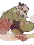 4_toes against_surface anthro barefoot claws clothed clothing dragon feet foot_focus glacier_up_sun green_body green_scales hair hi_res kemono male on_glass red_eyes scales scalie simple_background soles solo toe_claws toes topless white_background white_hair