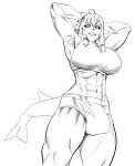 2023 abs anthro big_breasts breasts bulge clothed clothing fish genitals gynomorph hi_res intersex kissxmaker looking_at_viewer marine monochrome muscular muscular_anthro muscular_intersex non-mammal_breasts raised_arms shark shark_tail solo standing thick_thighs tight_clothing underwear wide_hips