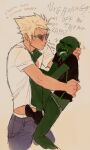  2boys 3443uiyciyur1 caliborn_(homestuck) colored_skin dirk_strider doros3n forced forced_kiss grabbing green_skin highres homestuck lacryboy multiple_boys non-web_source size_difference sunglasses tongue tongue_out 