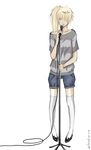  belphegor_(reborn) blonde_hair full_body genderswap genderswap_(mtf) hair_over_eyes katekyo_hitman_reborn! microphone_stand robot_unicorn short_hair solo standing thighhighs 