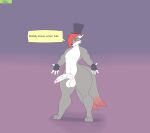 animated anthro big_butt big_penis butt canid canine canis clothing dialogue fish flat_colors fox genitals gloves handwear hat headgear headwear kaizo_(character) male mammal marine multi_genitalia penis photolol.03 purple_eyes red_eyes shark simple_background solo text thick_thighs transformation wide_hips