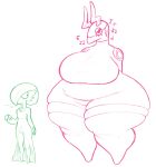 antennae_(anatomy) anthro big_breasts bottom_heavy breasts clothed clothing cumlord duo ellipsis eyelashes featureless_feet feet female gardevoir generation_3_pokemon generation_5_pokemon hair hair_over_eye hands_behind_back hi_res huge_breasts humanoid larger_female legwear musical_note nintendo one_eye_obstructed pokemon pokemon_(species) scolipede simple_background size_difference small_breasts smaller_female thick_thighs thigh_highs white_background wide_hips
