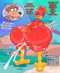 anthro ass_clapping avian banjo-kazooie banjo_(banjo-kazooie) beak bear big_butt bird blue_eyes bodily_fluids breegull brown_body brown_fur butt clothing cum cum_on_ground dogslickingsoda ejaculation feathers female feral fur genital_fluids genitals green_eyes hair huge_butt huge_thighs hyper hyper_butt kazooie male male/female mammal nervous onomatopoeia outside pussy pussy_ejaculation pussy_juice rareware rear_view red_body red_feathers shaking_butt smile solo sound_effects sweat text thick_thighs twerking wide_hips wings